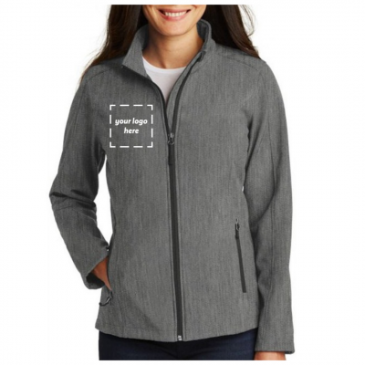 Port Authority Women's Core Soft Shell Jacket shown in Pearl Grey Heather on a model