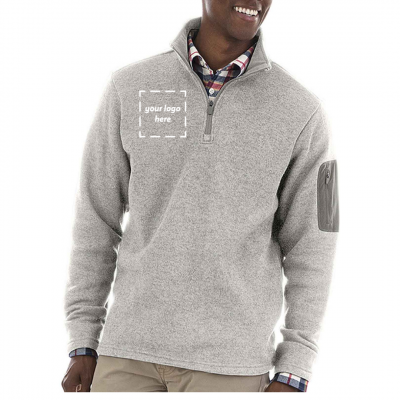 Charles River Men's Heathered Fleece Pullover shown in Light Heather Grey on a model