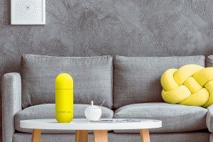 Asobu Orb Water Bottle shown on a coffee table in a living room