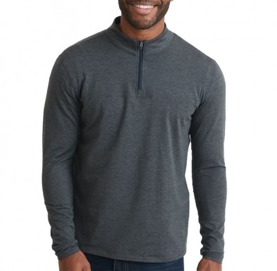 Marine Layer Men's Quarter-Zip Pullover shown in Charcoal on a model