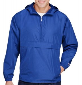 Champion Unisex Packable Anorak Jacket shown in Athletic Royal on a male model