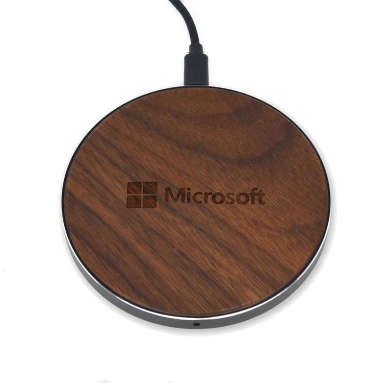 Walnut Qi Charger with an example logo shown on top