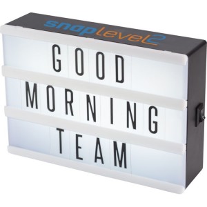 Cinema Box showing "Good Morning Team" in the lightbox