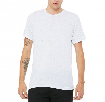 Swag.com Unisex Triblend Crew T-Shirt shown in White on a male model