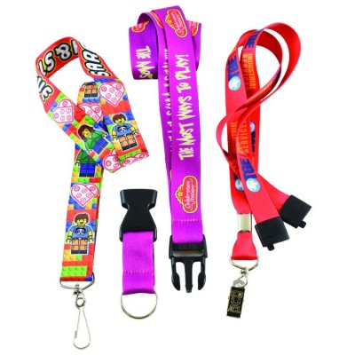 Custom Lanyards shown decorated with different custom designs