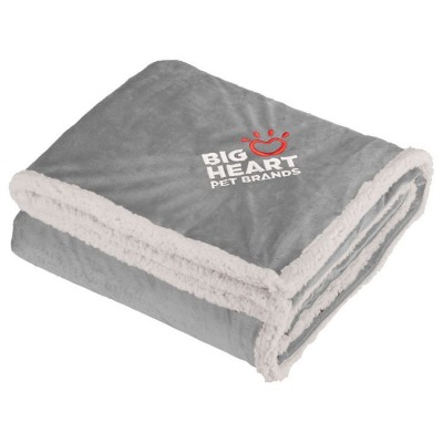 Field & Co. Sherpa Blanket in Gray and folded with an example logo on top