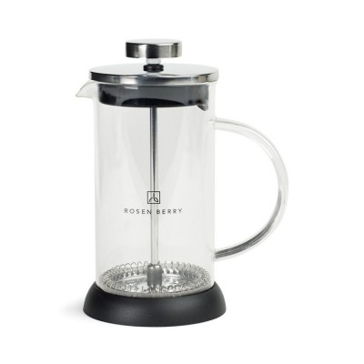 Glass Coffee Press shown with an example logo on it