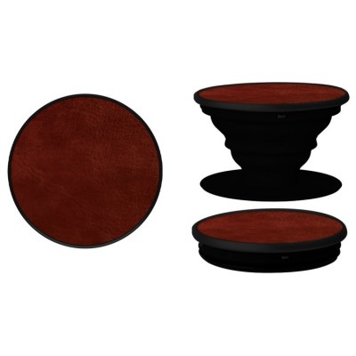 Three Leather PopSockets shown popped in and popped out