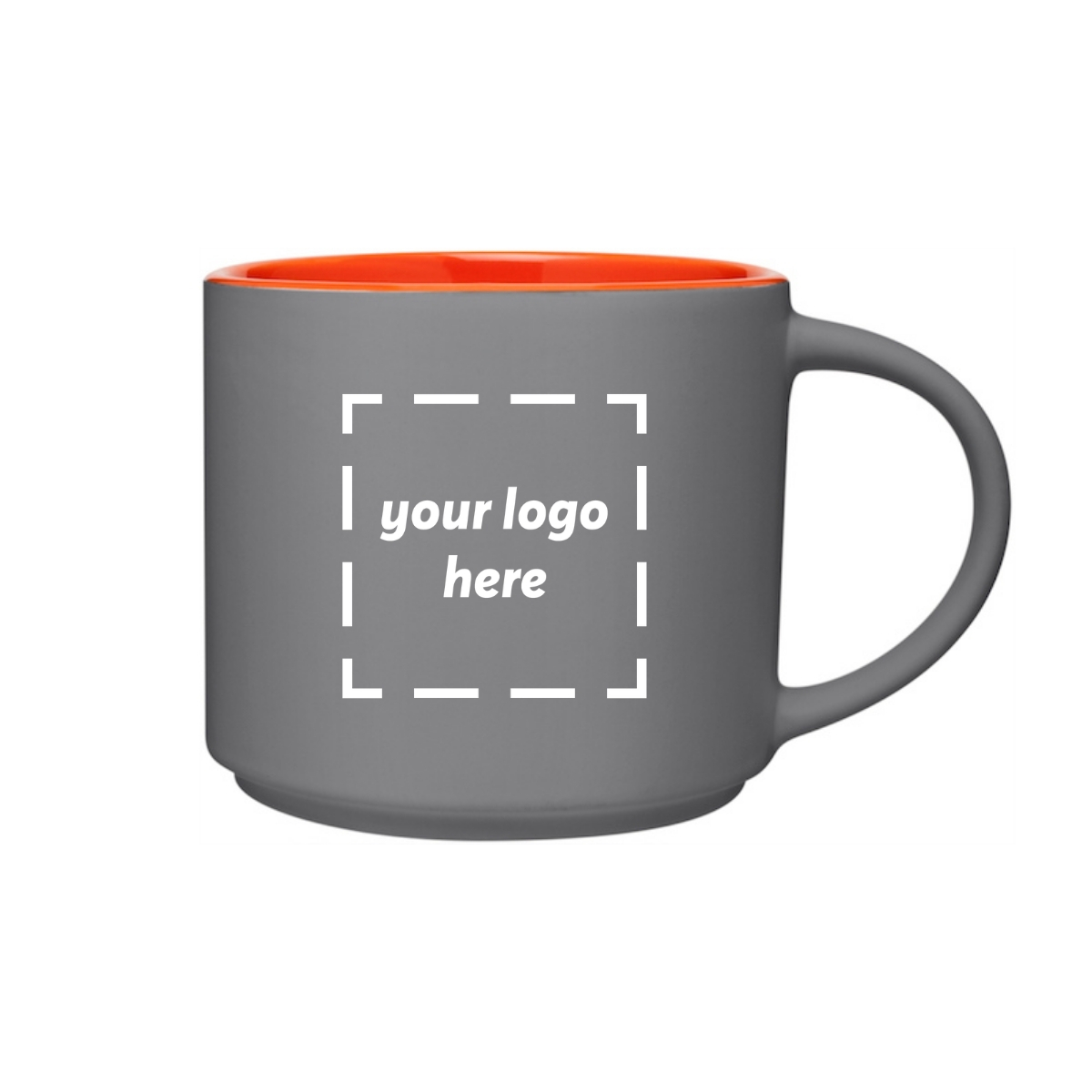 16 Oz. Monaco Mug shown in Grey/Orange with "your logo here" on the front