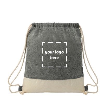 Recycled Drawstring Bag shown with a "your logo here" space on the front