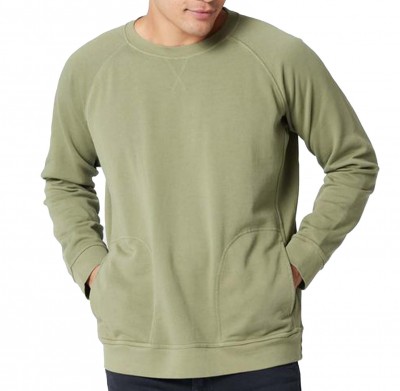 Known Supply Unisex Pocket Crew Sweatshirt shown in Army on a male model