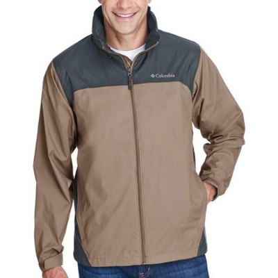 Columbia Men's Rain Jacket shown in Tusk/Grill on a model