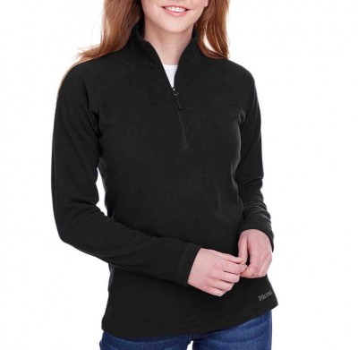 Marmot Women's Quarter-Zip Pullover shown in Black on a model