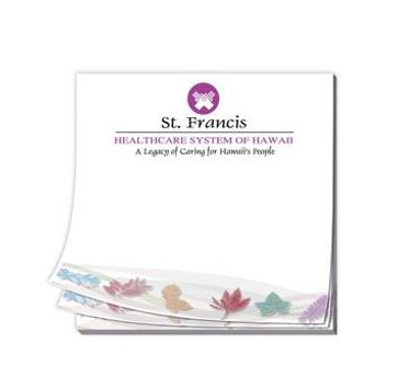 3” x 3” Paper Note Pad showing an example design and logo