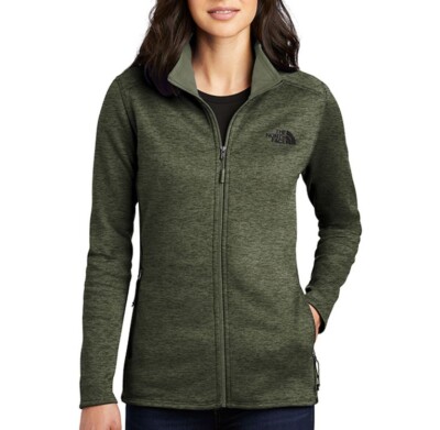 The North Face Women's Skyline Zip Fleece Jacket shown in Four Leaf Clover Heather on a model