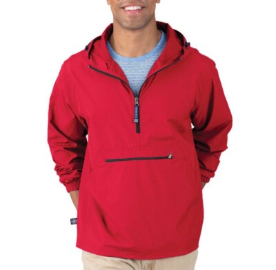Charles River Unisex Pack-N-Go Pullover shown in red on a male model