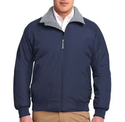 Port Authority Unisex Water-Resistant Jacket in True Navy/Grey Heather shown on a male model
