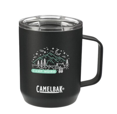 Camelbak 12 Oz. Mug in Black with an example design and logo printed on the front