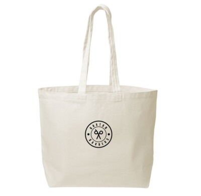 The Daily Grind Tote shown in Natural with an example logo screenprinted on the front