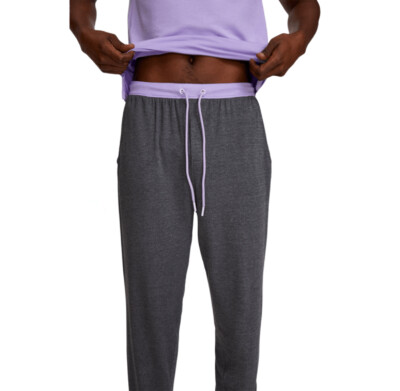 Unisex Long Jambys shown in Gray/Lavender on a male  model