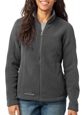 Eddie Bauer Women's Fleece Jacket shown in Gray Steel on a model