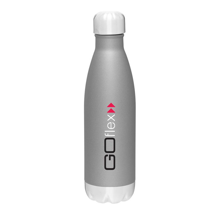Swag 17 Ounce Water Bottle in Matte Grey with an example logo on it