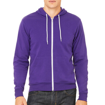 Bella Unisex Sponge Fleece Zip Hoodie shown in Team Purple on a male model