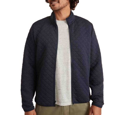 Marine Layer Unisex Corbet Jacket shown in Navy Heather on a male model