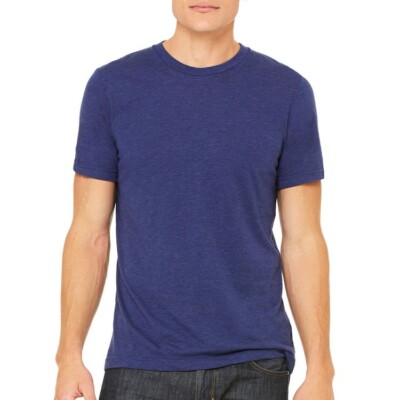 Swag.com Unisex Triblend Crew T-Shirt in Navy shown on a male model