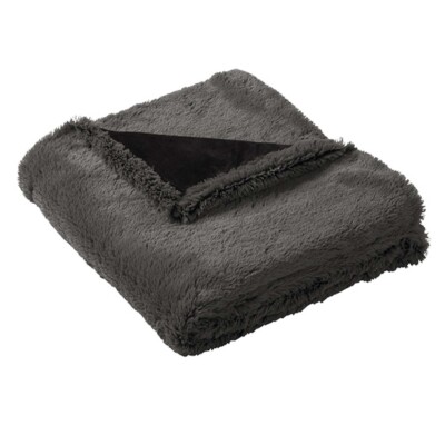 Faux Fur Blanket in Shadow Grey/Deep Black folded