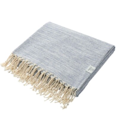 Hilana Blue Cotton Marbled Blanket folded