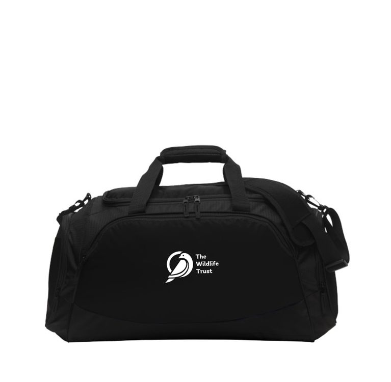 Port Authority Medium Duffel Bag in Black with an example logo embroidered on the side