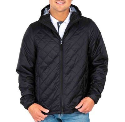 Charles River Men's Quilted Parka in black shown on a model