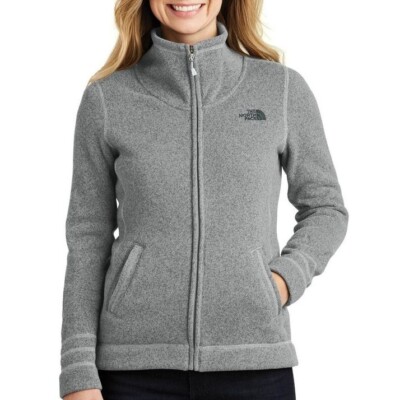 The North Face Women's Sweater Fleece Jacket in Medium Grey Heather on a model